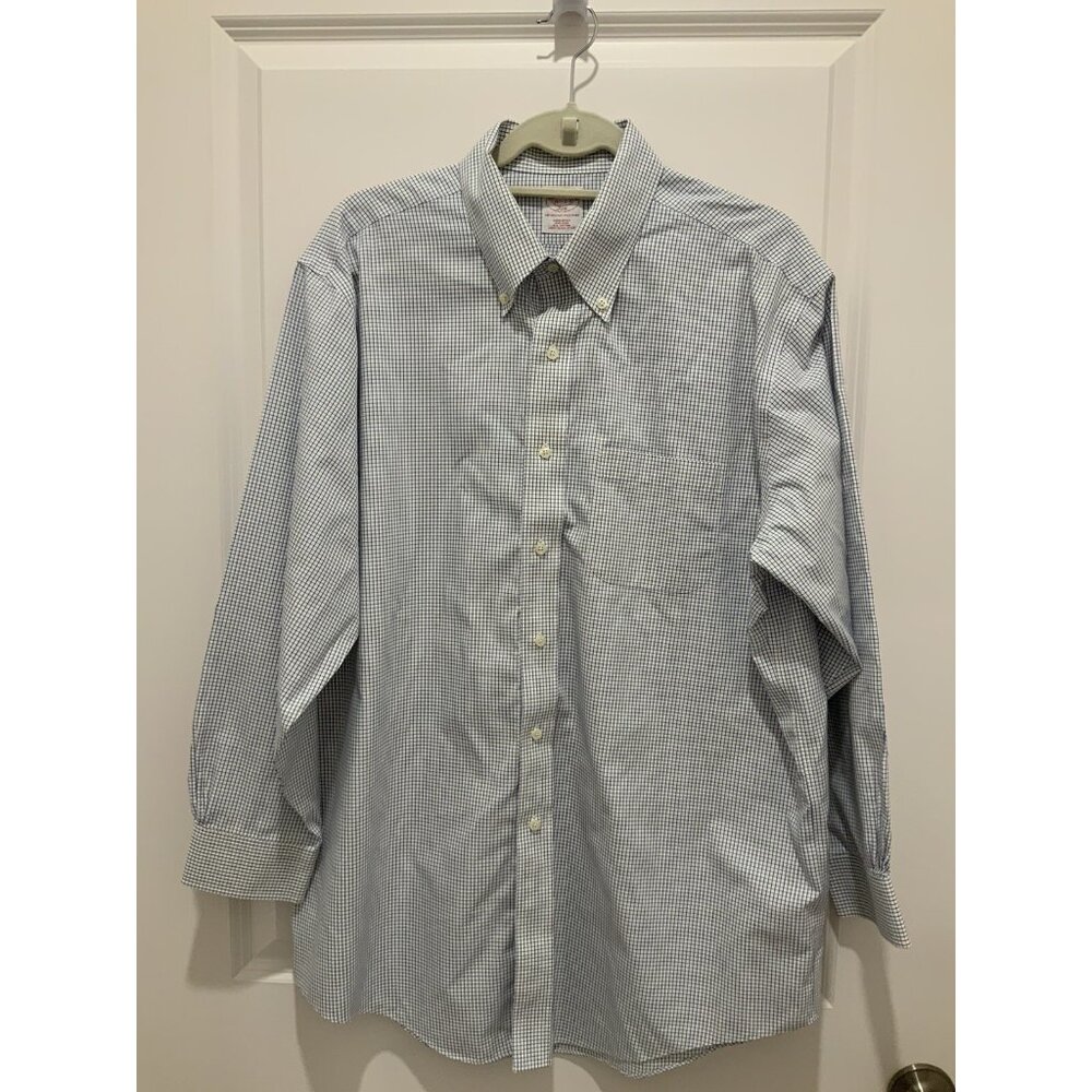 Brooks Bros. Button Down Shirt 16.5 2/3 Men's Regular Fit L/S Check Blue White